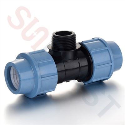 Tee Edau Gwryw Cywasgiad HDPE